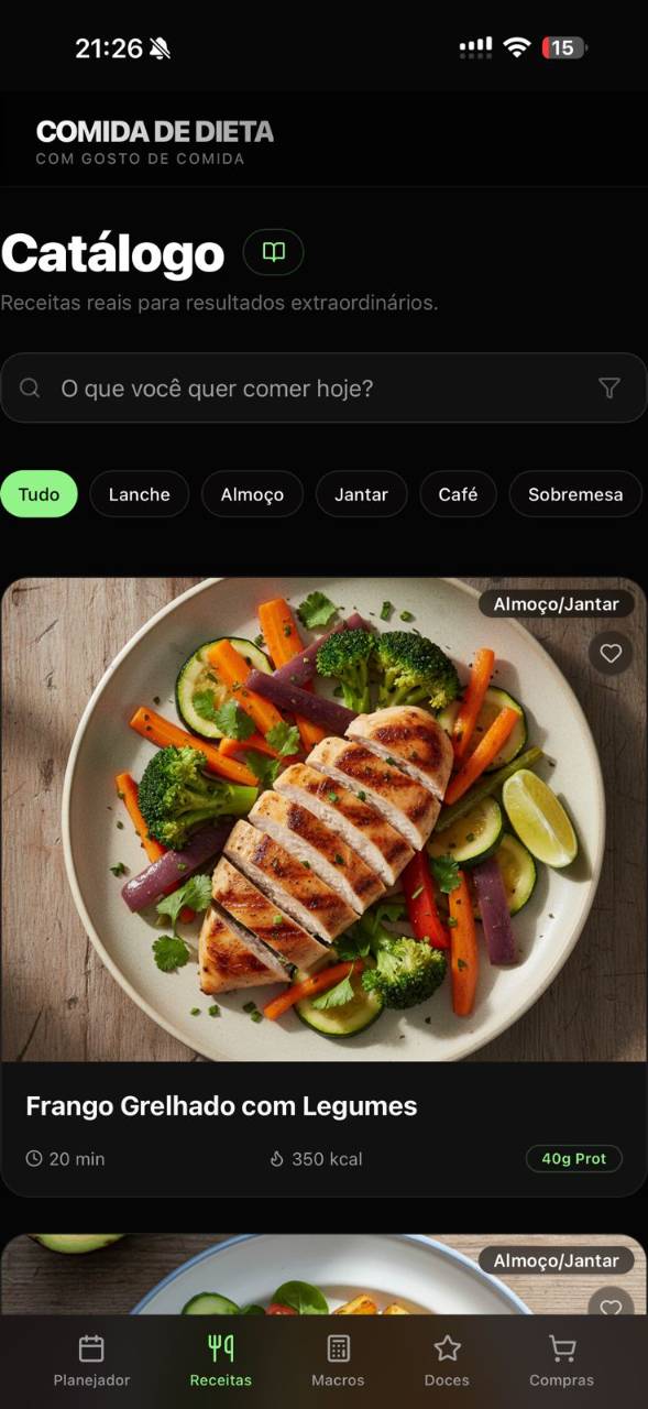Catálogo de receitas do app Comida de Dieta