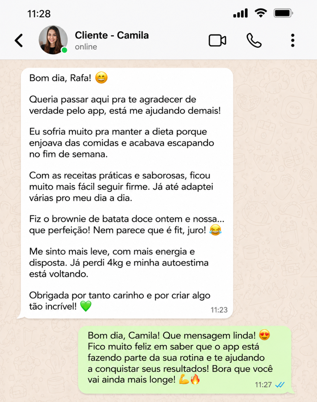 Depoimento da Camila agradecendo pelo app